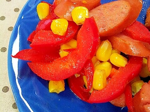 お弁当に✿コーンとパプリカとウインナーのソテー❤